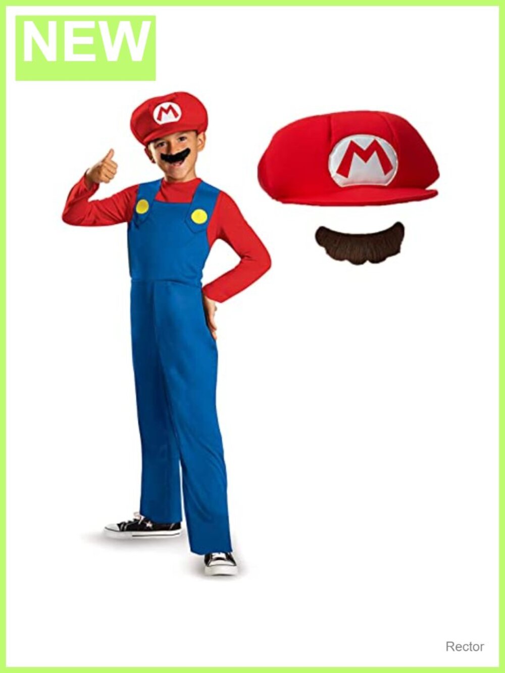 Super Mario Brothers Boys Costume Jumpsuit Hat Mustache Kids Pretend Play